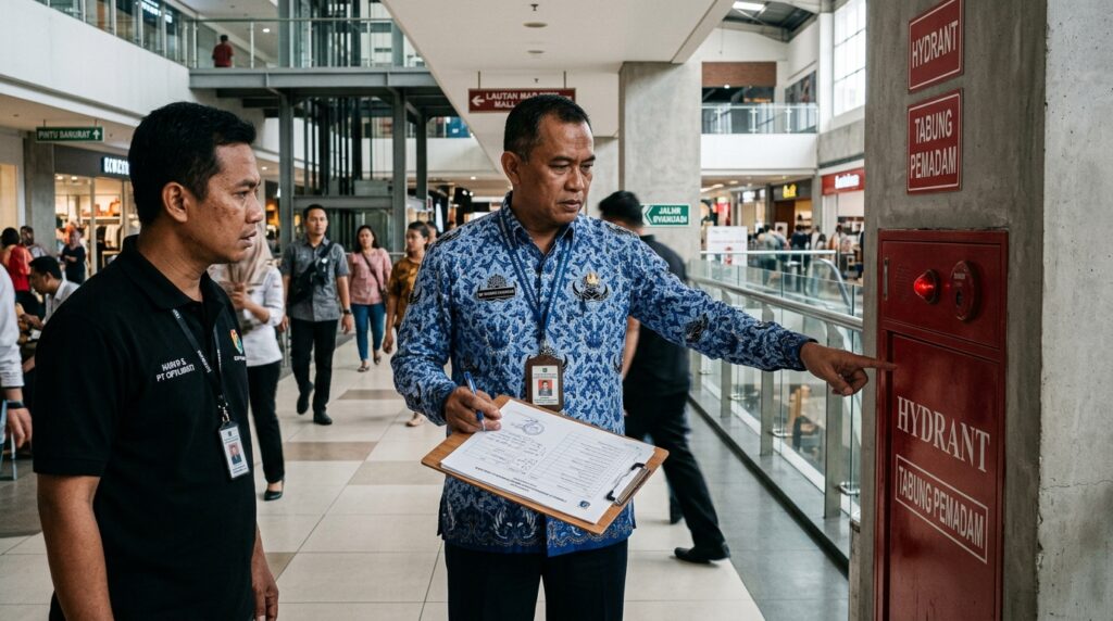 Inspeksi bangunan terkait Hukum Mengurus PBG IMB oleh petugas berwenang