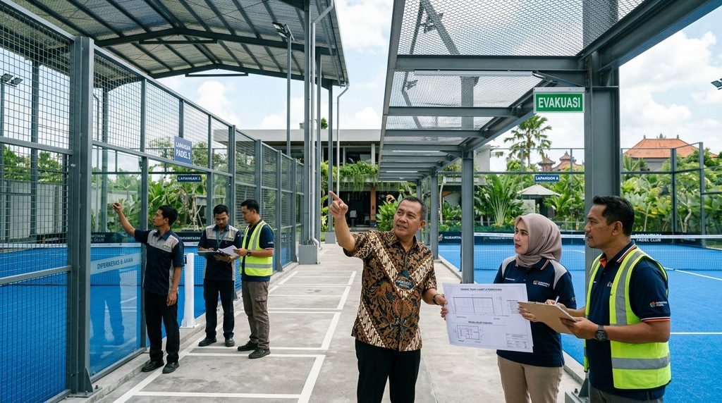 Pemeriksaan Pemilik Lap Padel SLF pada lapangan padel dan fasilitas olahraga komersial