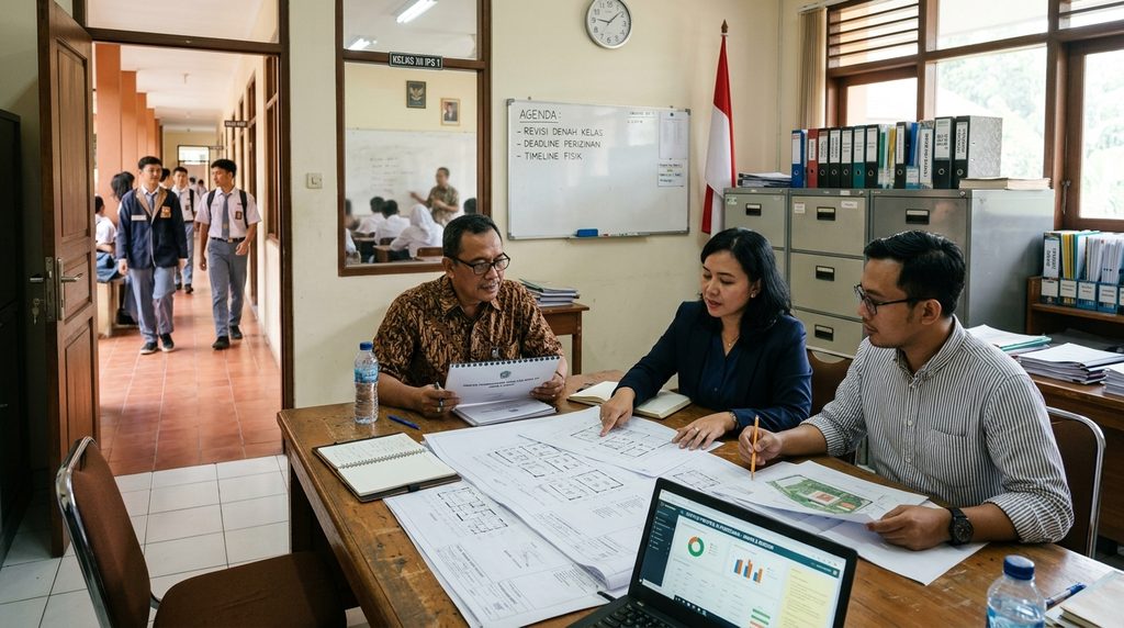 Simulasi Biaya PBG IMB — visual utama sekolah